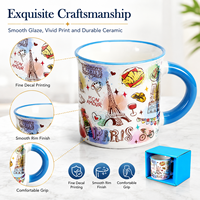 Mug à café en céramique et porcelaine, souvenir touristique de Paris, France, design personnalisé OEM, avec bordure, compatible lave-vaisselle et micro-ondes