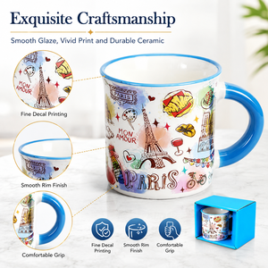 Mug à café en céramique et porcelaine, souvenir touristique de <span class=keywords><strong>Paris</strong></span>, France, design personnalisé OEM, avec bordure, compatible lave-vaisselle et micro-ondes - Product Image 3