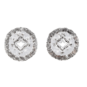 Elegantes Pendientes de Oro Blanco con Cristales Redondos de Circonita, Diseño Geométrico, Plata 925, Clásicos para Uso Diario, para Mujer - Product Image 1