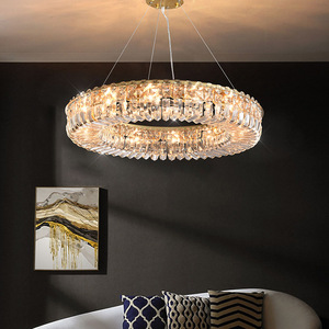 Lustre en cristal finition or E26 LED 3500K blanc chaud, intensité variable, hauteur réglable, luminaire suspendu pour salon, haute luminosité - Product Image 2
