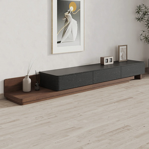 Meuble TV en noyer massif pour salon, meuble de divertissement en bois massif, unité TV rétractable avec 3 tiroirs de rangement - Product Image 6