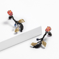 Bijoux exquis KYED0884 boucles d'oreilles Vintage fines, brindille Unique plaqué noir rouge Zircon style gothique pour femmes