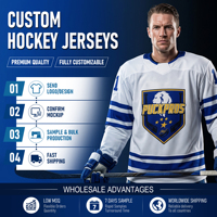 Fabricant de maillots de hockey, logo personnalisé, 100% polyester, sublimation, cousu, respirant, pour jeunes et adultes, vente en gros, directement de l'usine
