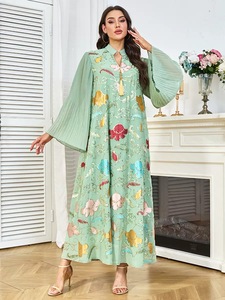 Robe Abaya Modeste Vintage en Polyester Respirant pour Femme, avec Paillettes, Pompons et Motifs Floraux, Longueur Ras du Sol, Vêtement de Mariage Tendance - Product Image 2