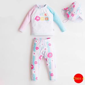Enfants bébé fille <span class=keywords><strong>combinaison</strong></span> humide à manches longues pantalon <span class=keywords><strong>surf</strong></span> costume arc-en-ciel plongée en apnée natation <span class=keywords><strong>combinaison</strong></span> plongée maillots de bain avec casquette UPF 50 - Product Image 1
