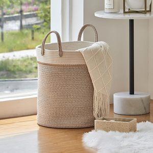 2025 Hot Selling Cotton Rope Woven Storage Basket Handmade Foldable Woven Laundry <strong>Hampers</strong> Large Baskets With Durable Handles - Product Image 3
