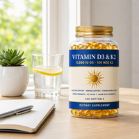 Capsules molles de vitamine D3 et K2 pour adultes, pour le soutien osseux et immunitaire, 60 capsules par unité