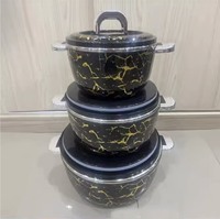 Magnifique ensemble de 3 casseroles isothermes en marbre veiné doré, 2L, 3.5L, 6.5L, avec poignée élégante, pour maintien au chaud des aliments et service événementiel