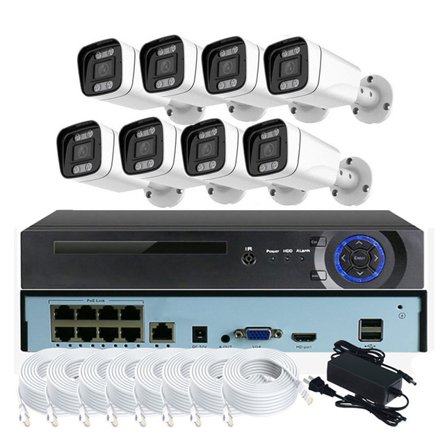 AI 4K 8MP 2 Way Audio Mic Speaker 8CH NVR Kit IP POE Camera System 8 Channel Smart Full Color at Night Face Detection