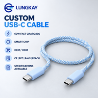 Câble de charge rapide USB C vers C en nylon tressé professionnel LUNG KAY 60W pour téléphone, tablette, ordinateur portable, fabrication OEM ODM personnalisée
