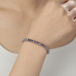 Pulseras Vintage de Moda para Mujer, Pulsera de Acero Inoxidable Personalizada con Circonita, Oro y Zafiro, Pulseras de Tenis para Mujer y Niña - Product Image 4