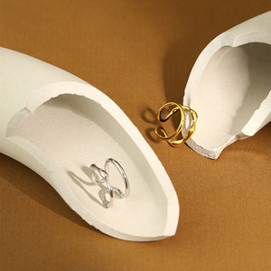 WMJA522 anelli a cerchio aperto anelli geometrici <span class=keywords><strong>in</strong></span> <span class=keywords><strong>argento</strong></span> Sterling doppia barra regolabile parallele per le donne - Product Image 3