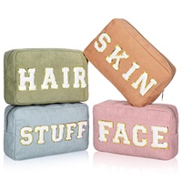 Grande Capacité Portable Chenille Lettre Patch Brodé Cosmétique Sac De Rangement Multifonctionnel Articles De Toilette Mode Trousse De Maquillage