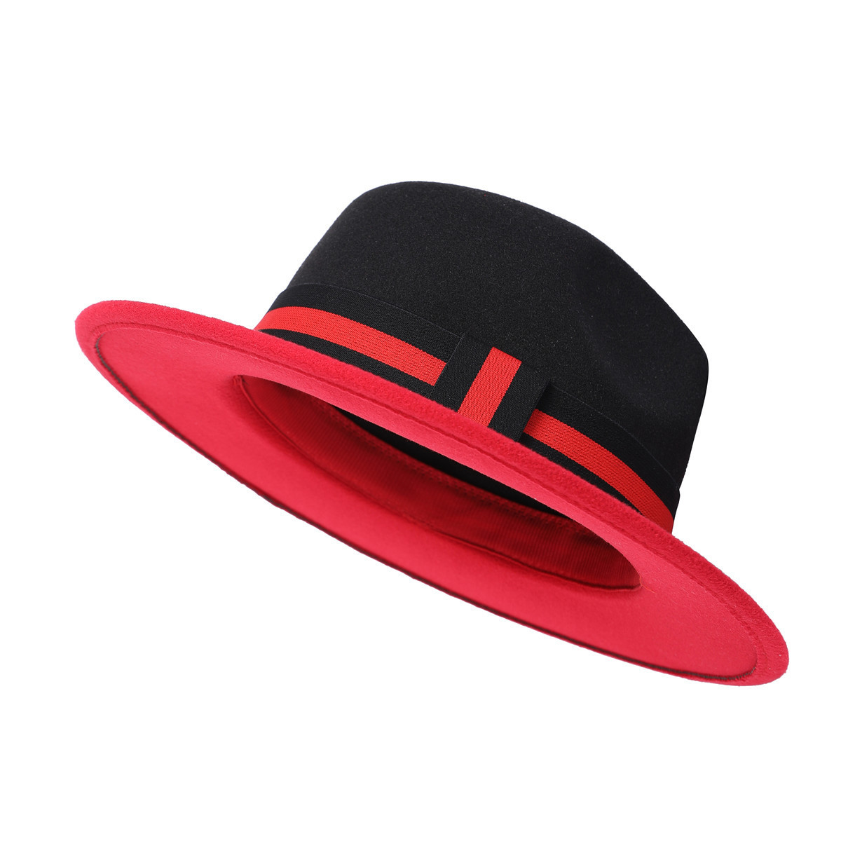 rag & bone Two-Tone Red Felt Fedora with Black Band Size S Classics Two Tone Black and Red Wool Felt Wide Brim Fedora  main image 4