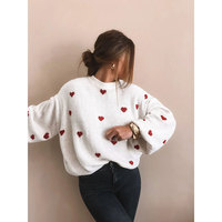 Pull en tricot doux et confortable à col rond avec imprimé cœur, tendance automne-hiver 2026, best-seller pour femmes, style frais et décontracté, tendance euro-américaine