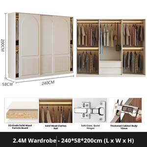 <span class=keywords><strong>Armoire</strong></span> simple de couleur crème française avec portes coulissantes, adaptée aux chambres familiales et aux salons - Product Image 6