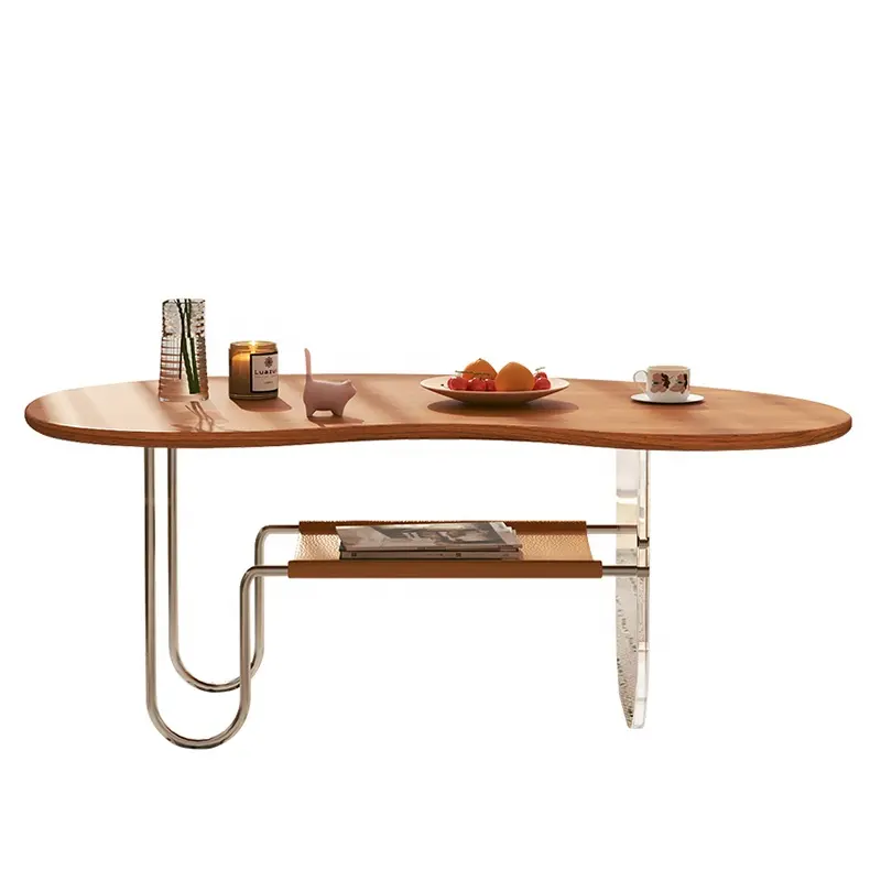 Mobilier de centre de salon minimaliste Table basse simple vintage en bois pieds en métal acrylique