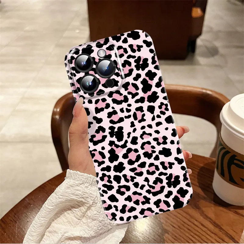 Cover posteriore della cassa del telefono con pellicola rigida della fotocamera con cornice di stampa completa leopardata per iPhone 11 12 13 14 Pro Max
