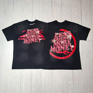 Camiseta de hip hop de algodón puro HELSTAR de alta gama transfronteriza, marca de moda europea y americana Hell Star, transpirable con letras en el cuello. - Product Image 2