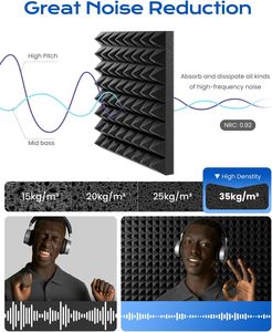Pannelli Fonoassorbenti Piramidali Sonicism, Confezione da 12, Autoadesivi 12x12x2", Pannelli Acustici ad Alta Densità per Pareti, Rapida Espansione del Suono - Product Image 3