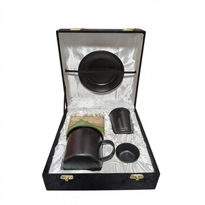 Juego de regalo de 5 piezas de porcelana negra con platillo, caja de regalo, logotipo personalizado, vajilla para acampar, oficina y hogar - Product Image 1