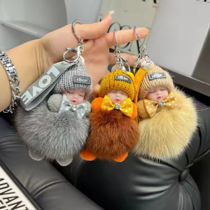 Porte-clés en fourrure de lapin moelleuse pour bébé - Pompon en fourrure, breloque de sac en peluche douce pour filles, vente en gros, MOQ 30 pièces - Product Image 5