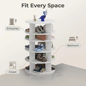 <b>Rotating</b> <b>Shoe</b> <b>Rack</b> 7 Tier White Revolving Storage For Entryway Bedroom Closet - Product Image 1