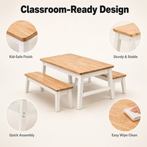 Table et bancs d'école maternelle en bois, mobilier Montessori pour garderie, fournitures en gros pour salles de classe, ensemble éducatif pour enfants - Product Image 3