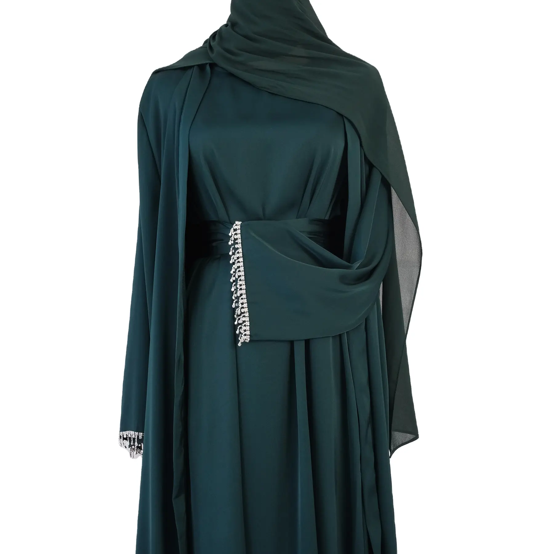 Kualitas tinggi kustom produsen Abaya MOQ rendah Dubai Turki desain Abaya pakaian Islami pakaian kardigan Abaya