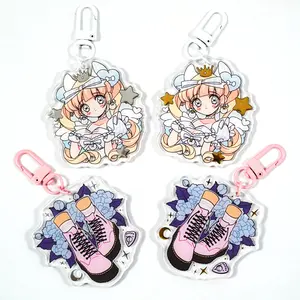Promotional Custom Printed Acrylic Charms Personalized Gold/Silver Foil Hot Stamp Acrylic Anime Keychain Supplier