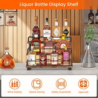 Estante de Exhibición de Botellas de Licor de 3 Niveles, de Metal y Madera, para Mostrador, para Whisky, Licores, Café, Jarabes y Mini Bar