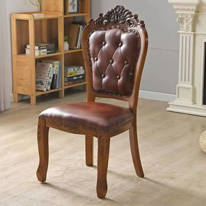 Chaise de salle à manger en bois massif sculpté, dossier en tissu, accoudoirs, design moderne, durable, stable, motif floral américain, appartement, villa - Product Image 3