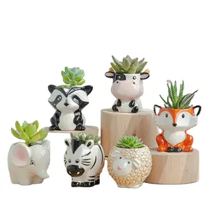 Macetas de cerámica con forma de animal para bonsái, macetas de cerámica con forma de zorro, Panda, Cabra, cebra, vaca y elefante