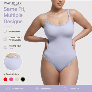 Waistdear Wholesale Plus Size Lace <strong>Bodysuit</strong> Women Thong Shapewear Tummy Control Removable Cup Pads Private Label Supplier - Product Image 1