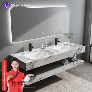 Set di Mobili da Bagno di Lusso a Parete con Lavabo a Doppio Strato e Specchio con Lavabo in Ceramica Integrato - Product Image 2