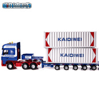 YIFAN Conteneur Lourd Télescopique À Plat Transporteur Camion Jouets Double Remorque Modèle Camion 1:50 Échelle Rouge Bleu Plastique pour les Âges