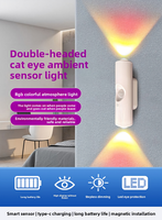 Veilleuse murale moderne minimaliste à double œil de chat, à détection de mouvement, LED RGB, éclairage d'ambiance pour cuisine