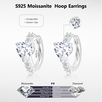 Anting Hoop Moissanite Potongan Hati Perak S925 Berlapis Emas 2 Karat VVS Berlian Buatan Laboratorium Perhiasan Wanita Hadiah Pernikahan Huggie