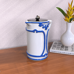 Vente en gros Cafetière à presse française en céramique faite à la main sur mesure avec motif en relief bleu Pot à café en porcelaine de style <span class=keywords><strong>vintage</strong></span> - Product Image 5