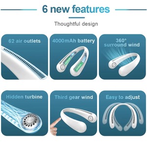 พัดลมคล้องคอแบบพกพาพัดลม USB ไร้สายชาร์จไฟได้ไร้เสียงกีฬาปรับความเร็วได้3ระดับสำหรับฤดูร้อนเท่สุดๆ - Product Image 4