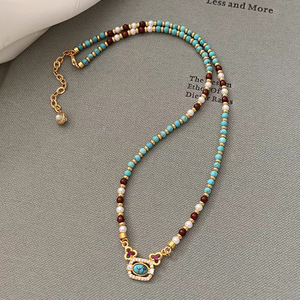 Collier en agate rouge turquoise et perles <span class=keywords><strong>Swarovski</strong></span>, nouveau style chinois, chaîne de clavicule de luxe pour femmes - Product Image 4