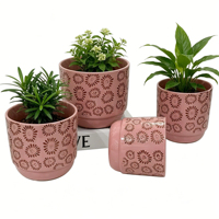 Pot Bunga Keramik Silinder Motif Daisy Timbul Warna Pink Blush Desain Baru untuk Berkebun Dalam Ruangan, Dekorasi Rumah & Penataan Kantor
