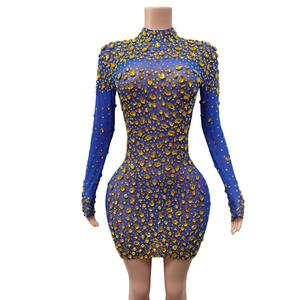 Sexy Rhinestone cristal cumpleaños banquete vestido tubo mujeres cóctel vestido de noche señoras ver a través de Mini Club vestido de fiesta - Product Image 6