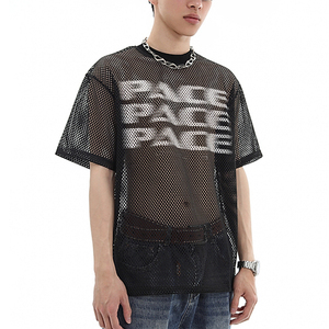 T-shirt de rugby en coton tricoté surdimensionné respirant à motif lettres, coupe carrée, manches courtes, pour homme, 220g, vente en gros - Product Image 2