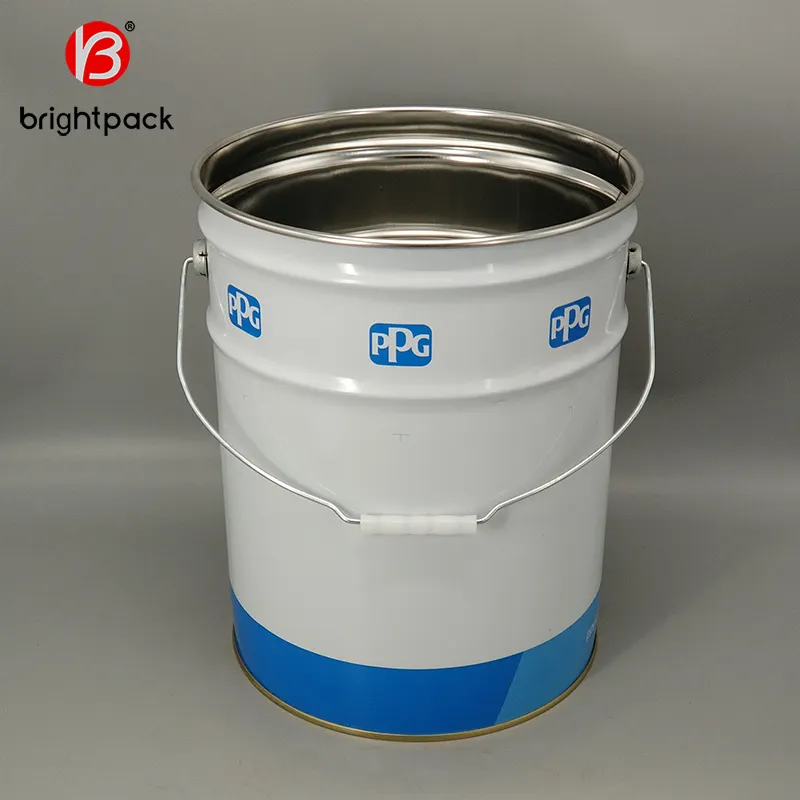 20 Liter Eisen dose Paint Barrel Metal Plain Silber Top Weiß Set OEM Custom ized Logo Zeittyp Runde leere Eimer Dose Paket