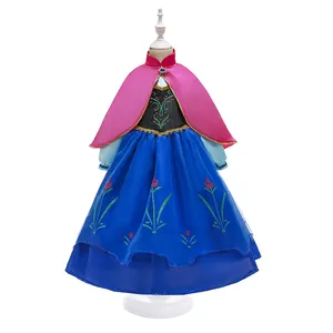 Vestido infantil Anna princesa de Natal para meninas, vestido de aniversário de anime cosplay com manto, fantasia infantil de 2024