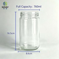Pot de conservation cylindrique en verre transparent de 700 ml, grand et haut, avec couvercle à vis, pour aliments secs, usage commercial et emballage de détail