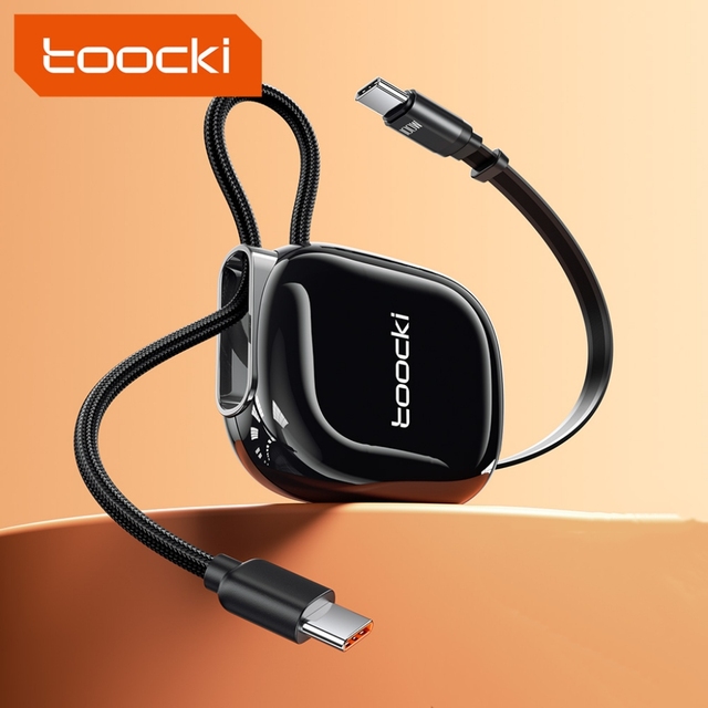 Toocki 100W PD Fast Charging  Black Mini Retractable USB C Cable Stylish Compact Hub Type C to Type C Charger Cord for Phone