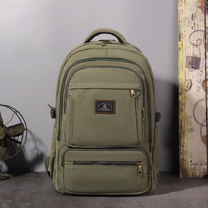 Canvas <b>Backpack</b> <b>Large</b> Capacity 15 Inches Laptop Bag Men's Travel Outdoor Retro Style Solid Color - Product Image 3
