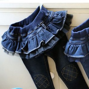 Pantalones Vaqueros Casuales Largos para Niñas, Estilo Personalizado al por Mayor, Ligeros, Desgastados, Falda Tutú de Princesa, Pantalones de Mezclilla para Niños - Product Image 3